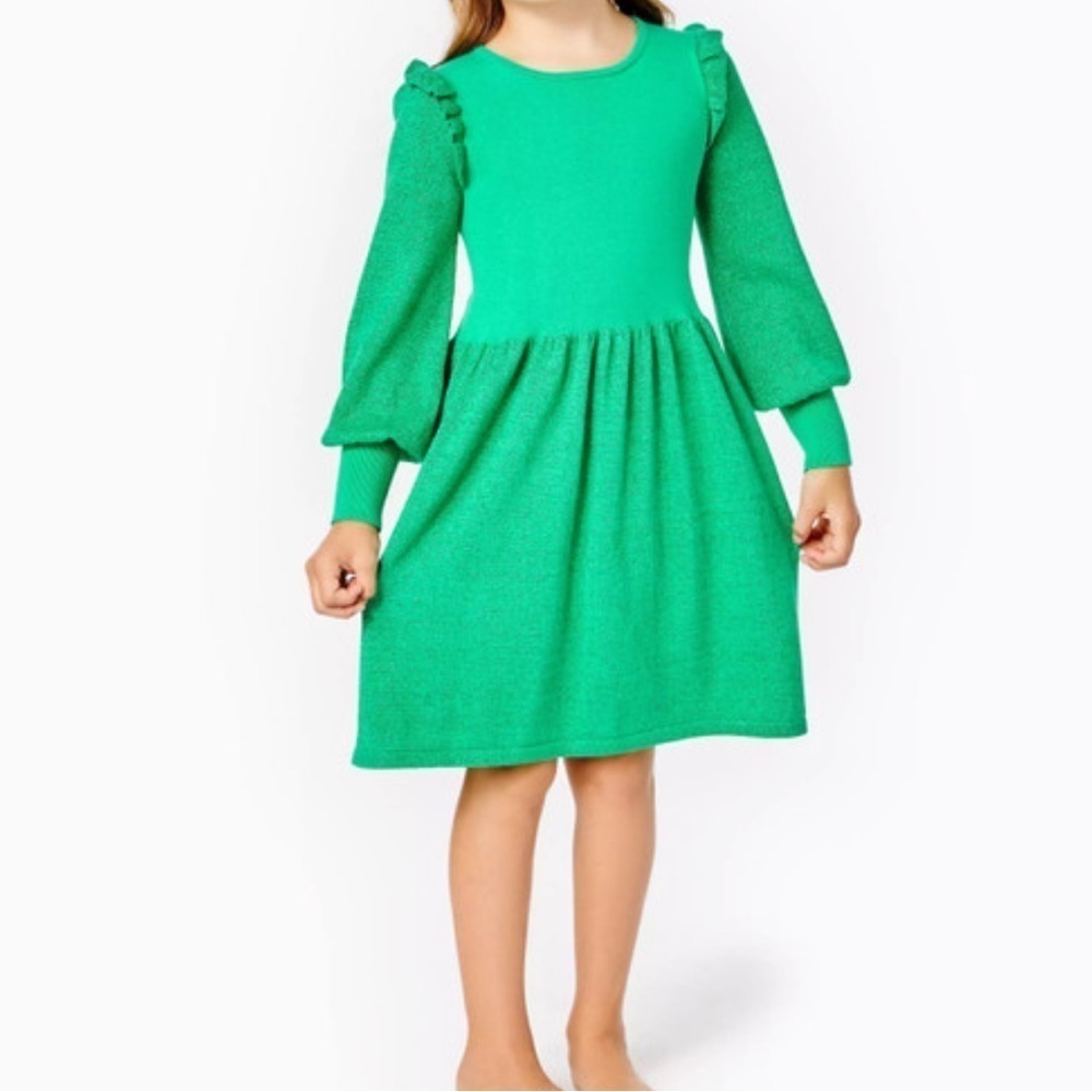 Lilly Pulitzer Caila Sweater Dress Botanical Green Metallic‎